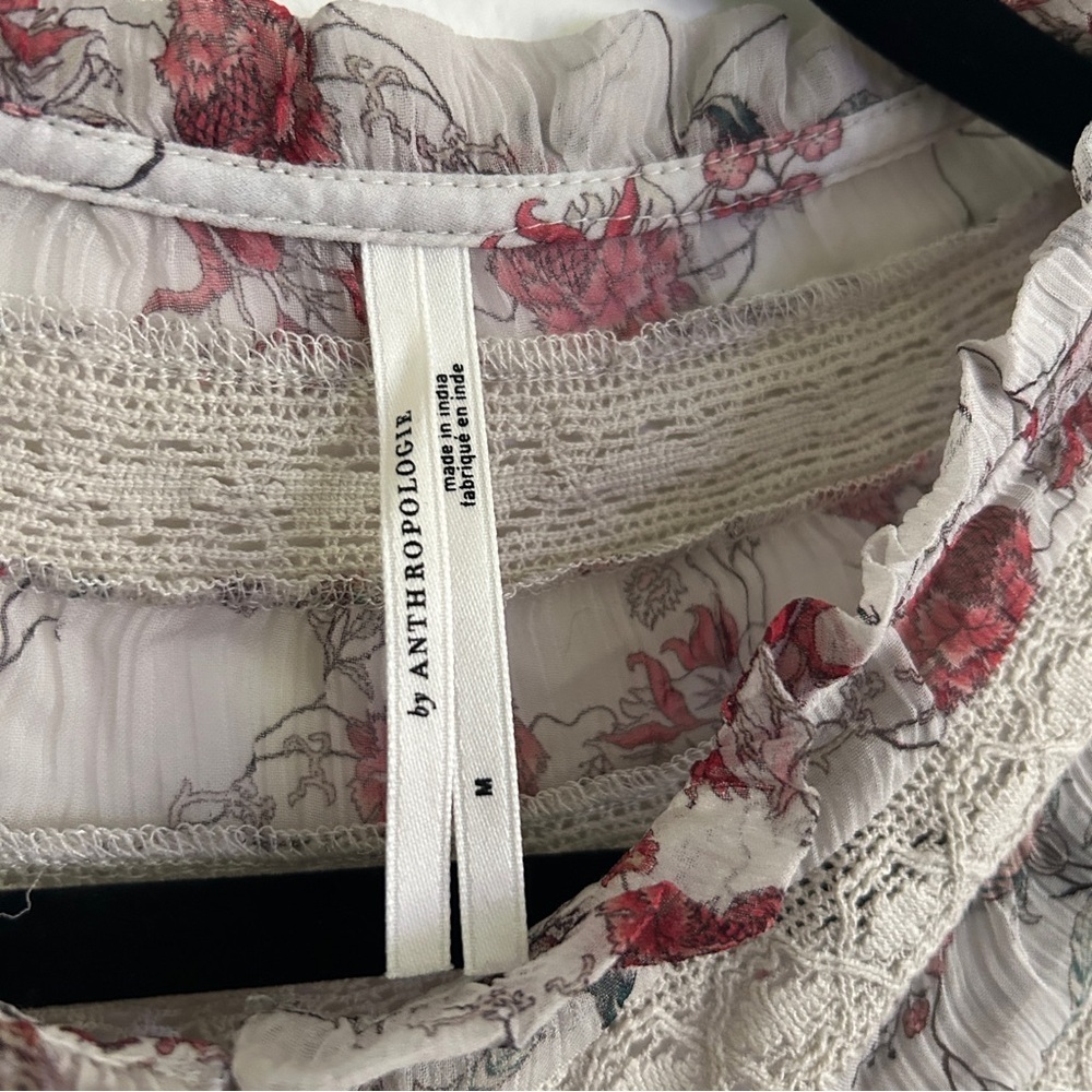 ANTHROPOLOGIE Floral Lace Trim Boho Cottagecore Blouse - Picture 5 of 11